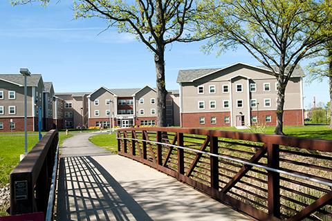 Image of Residence Halls from the pedestrian bridge